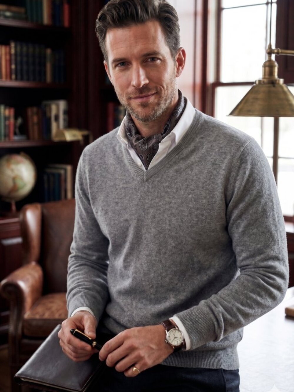 J.‎ McLaughlin Mens Cashmere Sweater XL Gray V-Neck Soft